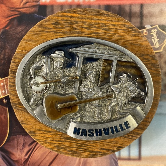 Vintage 1986 C+J Nashville Pewter & Enamel Band (1415) Belt Buckle (3” x 2.5”) - Picture 2 of 4